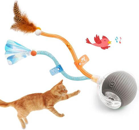 2025 New Generation Interactive Cat Ball Toy with Elastic Mesh Tail - Automatic Motion-Activated Chirping Kitten Toy for Indoor Cats, Relieves Boredom & Encourages Play in Kuwait