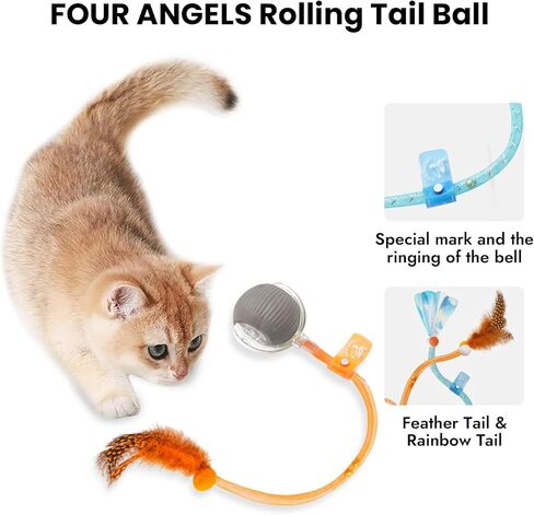 2025 New Generation Interactive Cat Ball Toy with Elastic Mesh Tail - Automatic Motion-Activated Chirping Kitten Toy for Indoor Cats, Relieves Boredom & Encourages Play in Kuwait