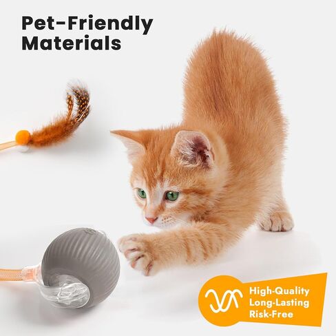 2025 New Generation Interactive Cat Ball Toy with Elastic Mesh Tail - Automatic Motion-Activated Chirping Kitten Toy for Indoor Cats, Relieves Boredom & Encourages Play in Kuwait