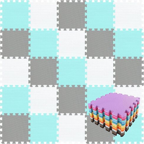 QQPP EVA RUBBER 18 TILES TILES FOMSGING FOM FOAM FLOUSTER - حصيرة لعب الأطفال للعب | حصيرة تمرين للتمرين المنزلي. أبيض ، أخضر ، رمادي. QC-AHLB18N in Kuwait