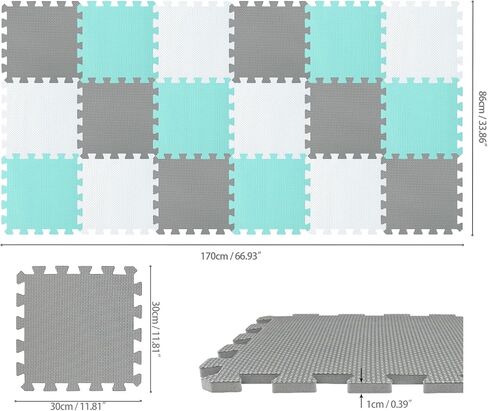 QQPP EVA RUBBER 18 TILES TILES FOMSGING FOM FOAM FLOUSTER - حصيرة لعب الأطفال للعب | حصيرة تمرين للتمرين المنزلي. أبيض ، أخضر ، رمادي. QC-AHLB18N in Kuwait