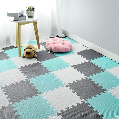 QQPP EVA RUBBER 18 TILES TILES FOMSGING FOM FOAM FLOUSTER - حصيرة لعب الأطفال للعب | حصيرة تمرين للتمرين المنزلي. أبيض ، أخضر ، رمادي. QC-AHLB18N in Kuwait