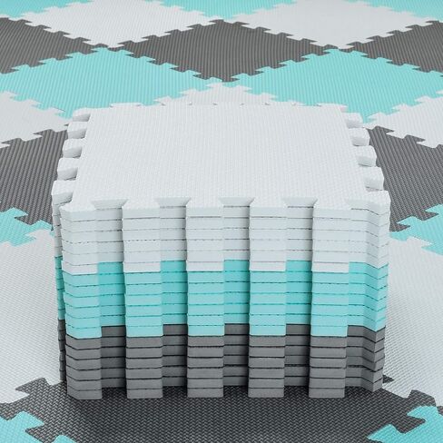 QQPP EVA RUBBER 18 TILES TILES FOMSGING FOM FOAM FLOUSTER - حصيرة لعب الأطفال للعب | حصيرة تمرين للتمرين المنزلي. أبيض ، أخضر ، رمادي. QC-AHLB18N in Kuwait