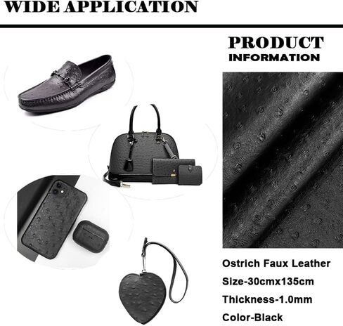 12 x 53 Inch Black Ostrich Faux Leather for Upholstery Decoration, Embossed Synthetic Crafts Fabric for Leather Keychains Purse Wallets Making in Saudi Arabia