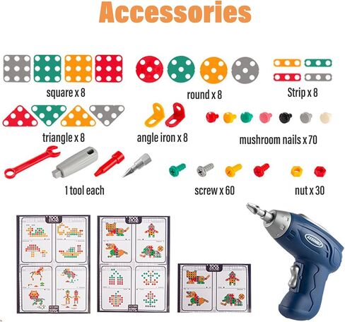 Magic Montessori Play Toolbox with Drill, 203Pcs Magic Montessori Play Toolbox Bear-Themed, 2D/3D Creativity Tool Box Montessori Toys Gift for Age 3-12 Years Old Boys Kids, Girls in Saudi Arabia