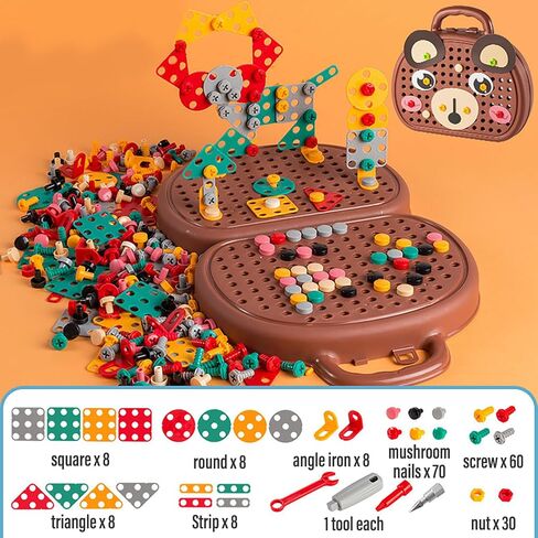 Magic Montessori Play Toolbox with Drill, 203Pcs Magic Montessori Play Toolbox Bear-Themed, 2D/3D Creativity Tool Box Montessori Toys Gift for Age 3-12 Years Old Boys Kids, Girls in Saudi Arabia