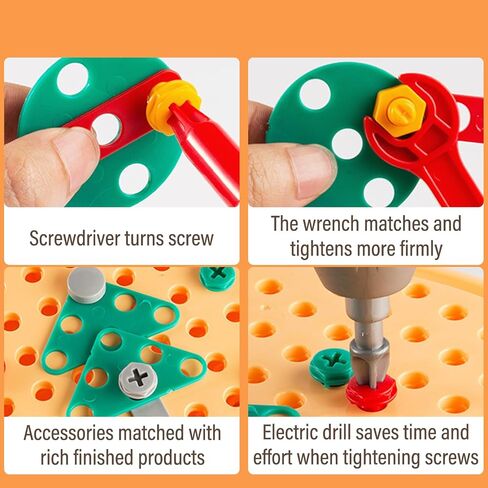 Magic Montessori Play Toolbox with Drill, 203Pcs Magic Montessori Play Toolbox Bear-Themed, 2D/3D Creativity Tool Box Montessori Toys Gift for Age 3-12 Years Old Boys Kids, Girls in Saudi Arabia