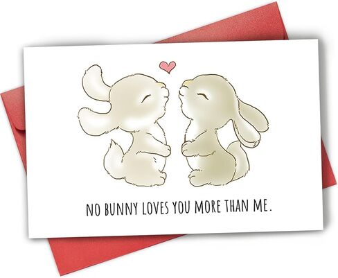 Funny Animal Pun Easter Card for Wife Husband Girlfriend Boyfriend, Cute birthday Card for Daughter Son, Love card, No Bunny Loves You More Than Me in Kuwait
