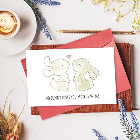 Funny Animal Pun Easter Card for Wife Husband Girlfriend Boyfriend, Cute birthday Card for Daughter Son, Love card, No Bunny Loves You More Than Me in Kuwait