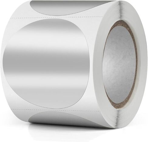 Silver Thermal Labels Vinyl 2 Inch Self-Adhesive Metallic Direct Dot Stickers Roll Waterproof Circle Decals Printable Name Tag for QR Code DIY Address 300 PCS in Saudi Arabia