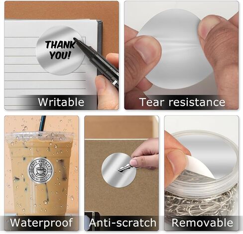 Silver Thermal Labels Vinyl 2 Inch Self-Adhesive Metallic Direct Dot Stickers Roll Waterproof Circle Decals Printable Name Tag for QR Code DIY Address 300 PCS in Saudi Arabia
