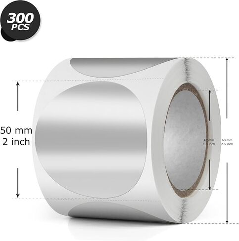 Silver Thermal Labels Vinyl 2 Inch Self-Adhesive Metallic Direct Dot Stickers Roll Waterproof Circle Decals Printable Name Tag for QR Code DIY Address 300 PCS in Saudi Arabia