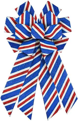 Threetols Patriotic Wired Edge Ribbon 2.5" 10 Yards, Memorial Day Red Blue Glitter Wired Ribbon Patriotic Ribbon Red Blue Stripe Ribbons for 4th of July Holiday Party DIY Craft Decoration Wreath Bow in Saudi Arabia