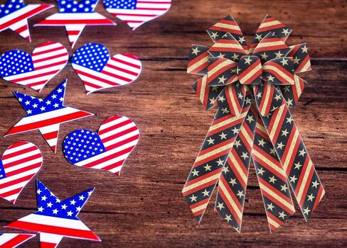 Threetols Patriotic Wired Edge Ribbon 2.5" 10 Yards, Memorial Day Red Blue Glitter Wired Ribbon Patriotic Ribbon Red Blue Stripe Ribbons for 4th of July Holiday Party DIY Craft Decoration Wreath Bow in Saudi Arabia
