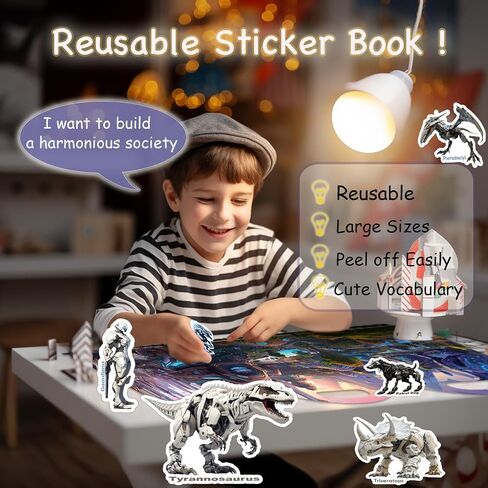 Reusable Sticker Books for Kids 2-4, Mecha Dinosaurs Jelly Stickers for Toddlers Boys Girls Road Trip Airplane Train Travel Essentials Toy Quiet Busy Book Preschool Learning Activities in Saudi Arabia