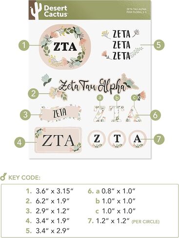 Desert Cactus Zeta Tau Alpha Sticker Classic Floral Decal Laptop Water Bottle Car (Sheet C. Floral) in Saudi Arabia