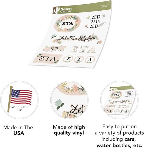 Desert Cactus Zeta Tau Alpha Sticker Classic Floral Decal Laptop Water Bottle Car (Sheet C. Floral) in Saudi Arabia