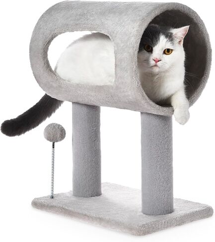 Cat Craft Scratfer Post 20.5 "Cat Tree with Tunnel Carpet Cat Tower Tower Tree Tree Tree مع كرة معلقة للقطات الداخلية والرمادية in Kuwait