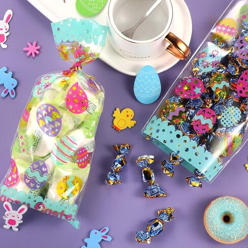 Chuangdi 100 Pack Easter Treat Acags Bunny Cellophane Bag Bag Easter Egge Goodie Goyikes Gift for Party Form in Kuwait