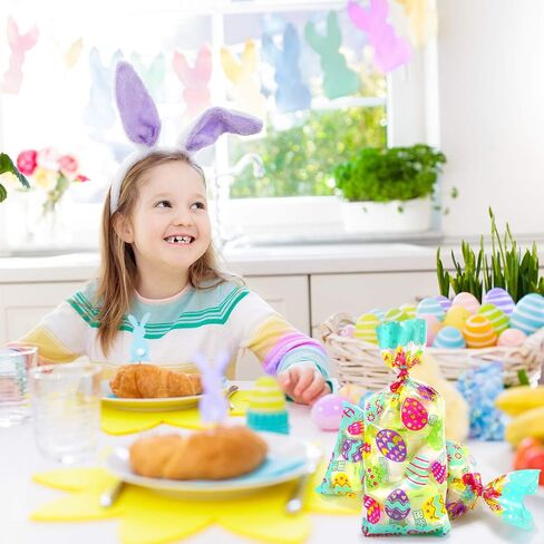 Chuangdi 100 Pack Easter Treat Acags Bunny Cellophane Bag Bag Easter Egge Goodie Goyikes Gift for Party Form in Kuwait