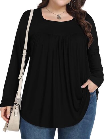Womens Plus Size Tops Long Sleeve Shirts Fall Tunic Loose Fit Blouses with Leggings 1X-5X in Saudi Arabia