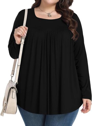 Womens Plus Size Tops Long Sleeve Shirts Fall Tunic Loose Fit Blouses with Leggings 1X-5X in Saudi Arabia