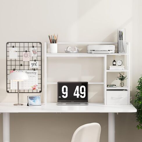 Marbrasse Desk Shelf مع درج ، 40 بوصة قفص مكتب لرصد الكمبيوتر ، رف المكتب لأعلى مكتب ، رف تخزين الكتب على سطح المكتب الخشبي للمكتب المنزلي - بني داكن. in Kuwait