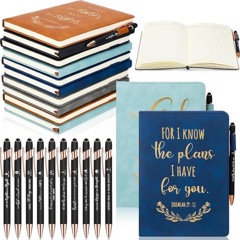 10 Set Christian Journals Notebooks A5 Leather Lined Journals Christian Pens Bible Verse Pens for Men Women Inspirational Teacher Gifts Church Event Birthday Gifts (Black) in Kuwait