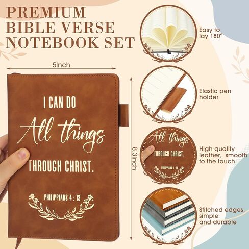 10 Set Christian Journals Notebooks A5 Leather Lined Journals Christian Pens Bible Verse Pens for Men Women Inspirational Teacher Gifts Church Event Birthday Gifts (Black) in Kuwait