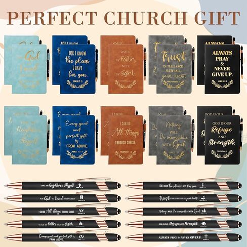 10 Set Christian Journals Notebooks A5 Leather Lined Journals Christian Pens Bible Verse Pens for Men Women Inspirational Teacher Gifts Church Event Birthday Gifts (Black) in Kuwait