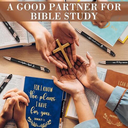 10 Set Christian Journals Notebooks A5 Leather Lined Journals Christian Pens Bible Verse Pens for Men Women Inspirational Teacher Gifts Church Event Birthday Gifts (Black) in Kuwait