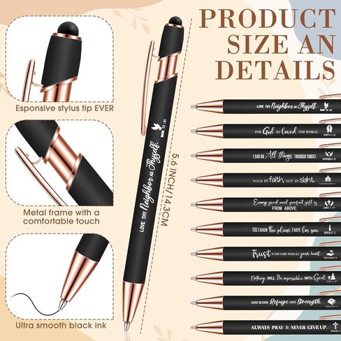 10 Set Christian Journals Notebooks A5 Leather Lined Journals Christian Pens Bible Verse Pens for Men Women Inspirational Teacher Gifts Church Event Birthday Gifts (Black) in Kuwait