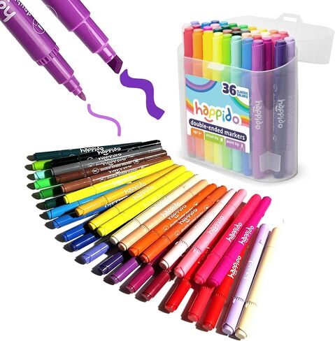 Double Sided Marker Sets for Kids Happido, Set of 36 Water Based Non Toxic Markers with Case, Great School Supplies, Art Supplies and Stationery Set in Saudi Arabia