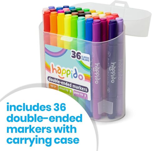 Double Sided Marker Sets for Kids Happido, Set of 36 Water Based Non Toxic Markers with Case, Great School Supplies, Art Supplies and Stationery Set in Saudi Arabia