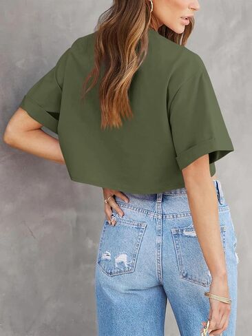 Tankaneo Women Crop T-Shirts Half Sleeve Drop Shoulder Cropped Tops Y2K Casual Summer Basic Tees in Saudi Arabia
