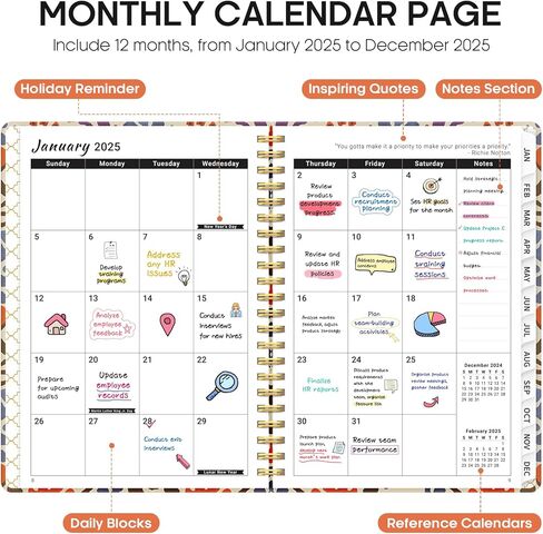 2025 Planner - مخطط أسبوعي وشهري ، يناير 2025 إلى ديسمبر 2025 ، كتاب مخطط تقويم Hardcover 2025 مع علامات تبويب شهرية ، جيب داخلي ، مثالي للودادة المدرسية المنزلية المكتبية - A5 (6.3 "× 8.5") ، حديقة مجردة in Kuwait