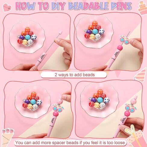Geyee 12 Set Beadable Pens Assorted Bead Pens Wood Crystal Round Spacer Set Black Ink DIY Ballpoint for Women Men Gift Office Supplies(Multicolor,Coffee) in Kuwait