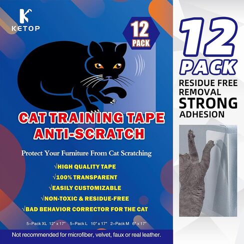 شريط لزج لصيا الراديو لمكافحة Cat Scratch للأثاث واقي الأريكة الزاوية الصافية للقطط شريط التدريب الجانبي Single Cat 5p-XL (12 "X17")+5P-L (10 "x17")+2P-M (6 "X17") (12 حزمة) in Kuwait