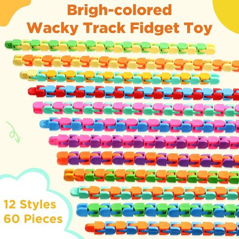 Sotiff 60 Pieces Wacky Track Fidget Toy Fidget Wacky Tracks Snap Colorful Snake Toys Gifts for Kids Adult Autism Stress Relief Therapy Toys Keeps Mind Focused(Classic Color,24 Links) in Saudi Arabia