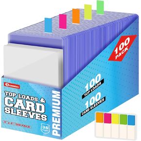 200 Card Sleeves Top Loads for Cards, 3"X4" Baseball Card Protectors Hard Plastic, Toploads Binder Card Holders for Trading Cards Sports Football Game Card (100 Hard Sleeves + 100 Soft Sleeves)