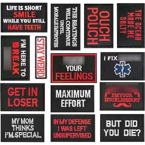 LEMIBK 14pcs Funny Tactical Morale Patches Pack, Embroidery Loop and Hook Patches Set for Tacitcal Backpacks, Vest, Military Uniforms,Caps, Bags, Tactical Gears Etc, Style 2