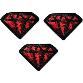 Umama Patch Set of 3 Sequin Red Diamond Jewel Gem Precious Stone Cartoon Sticker Patches Cute Diamond DIY Applique Embroidered Sew Iron on Patch Emblem Clothing or Reward Gift