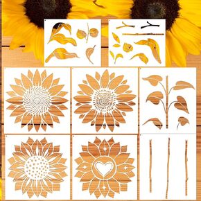 Keluna Large Flower Stencils - 10 Pcs for Painting on Walls & Wood Fence - Sunflower & Peony Designs