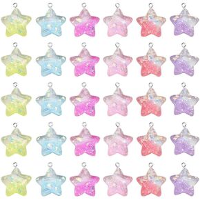Mixed Color Resin Glitter Star Charms 30 Pcs Cool Paillette Sequin Pentagram Dangle Pendants for DIY Earrings Necklace Bracelet Jewelry Making Accessory