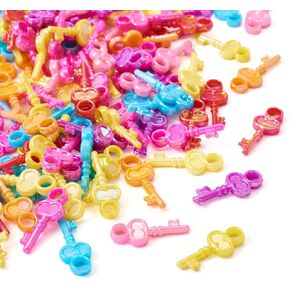 Pandahall 100pcs Mini Acrylic Skeleton Key Charms Pendants Mixed AB Color Vintage Rustic Key Loose Charm Beads for Jewelry Makings DIY Wedding Party Decoration Supplies