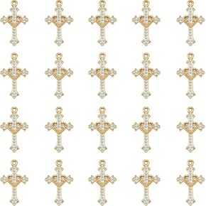 40Pcs Metal Inlay Crystal Rhinestone Cross Charms for Earring Necklace Pendant DIY Catholic Jewelry Rosary Beads Bracelet Making