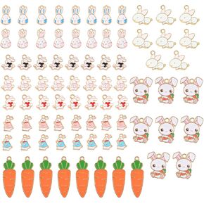 80 Pieces Easter Bunny Enamel Charms Pendant Carrots Rabbit Charm Alloy Enamel Pendant Mixed Color for Jewelry Necklace Earring Making Crafts