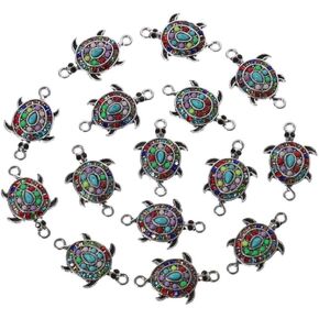 20Pcs Turtle Connector Charms, Zinc Alloy Double Loops Charms Ocean Animal Turtle Pendants with Rhinestone for Jewelry Making