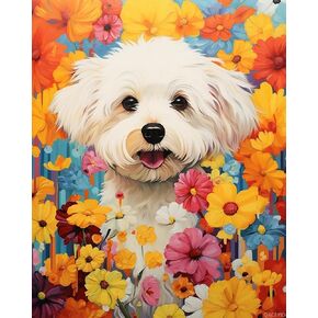 QACEYID Paint by Number for Adults Beginners, Colorful Animals Bichon Frize Dog, DIY Oil Painting Kits for Home Wall Art Decor, 40x50cm
