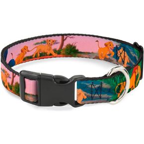 Buckle-Down Plastic Clip Collar - Lion King Simba & Nala Growing Up Scenes - 1" Wide - Fits 15-26" Neck - Large